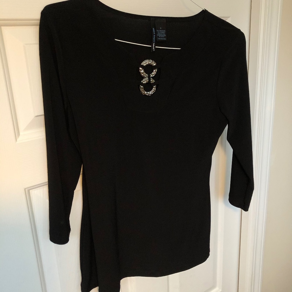 Saint Tropez West 3/4 Sleeve Black Top
